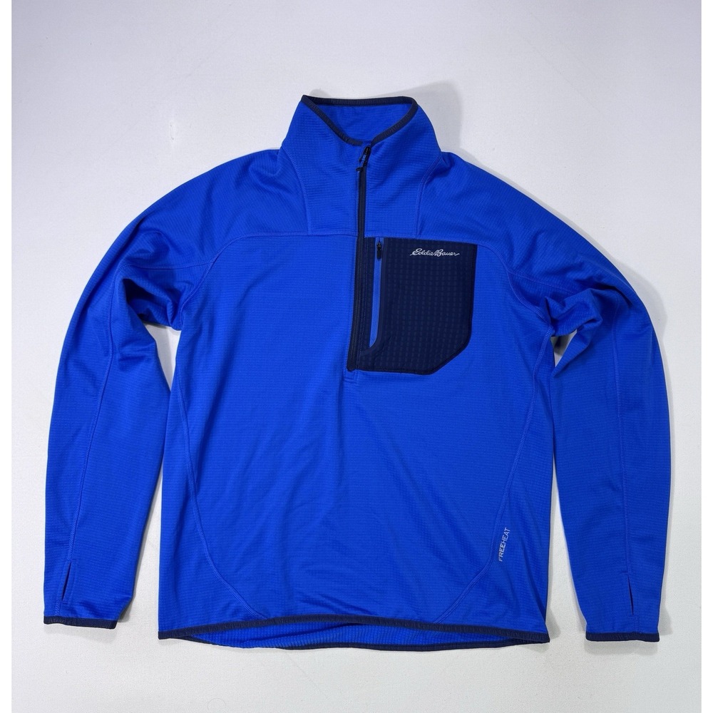 Eddie Bauer First Ascent Men's Medium Blue FreeHeat 1/4 Zip Grid Fleece Pullover